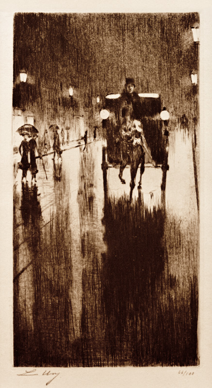 Pferdedroschke im Regenwetter von Lesser Ury