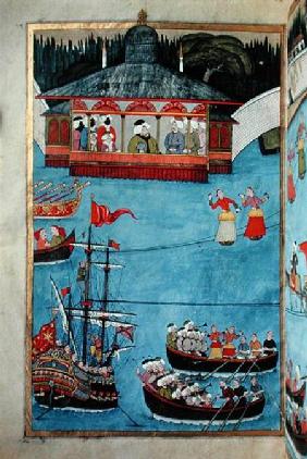 TSM A.3593 Nautical Festival before Sultan Ahmed III (1673-1736) from 'Surname' by Vehbi c.1720