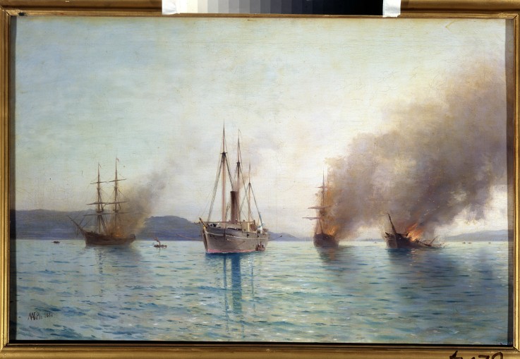 Russisches Torpedoboot Großfürst Konstantin vernichtet die türkische Schiffe bei Bosporus 1877 von Lew Felixowitsch Lagorio