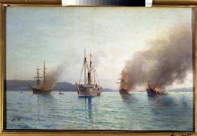 Russisches Torpedoboot Großfürst Konstantin vernichtet die türkische Schiffe bei Bosporus 1877 1880