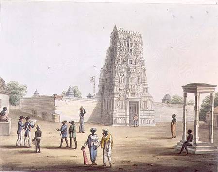 A Pagoda at Strupermador, plate 23 from 'Pictorial Scenery in the Kingdom of Mysore', engraved by H. von Lieutenant James Hunter