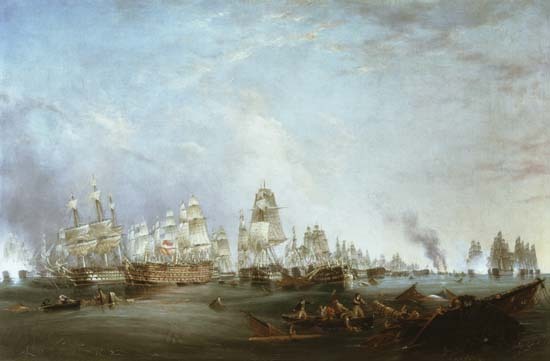 Surrender of the 'Santissima Trinidad to Neptune, The Battle of Trafalgar, 3pm von Lieutenant Robert Strickland Thomas