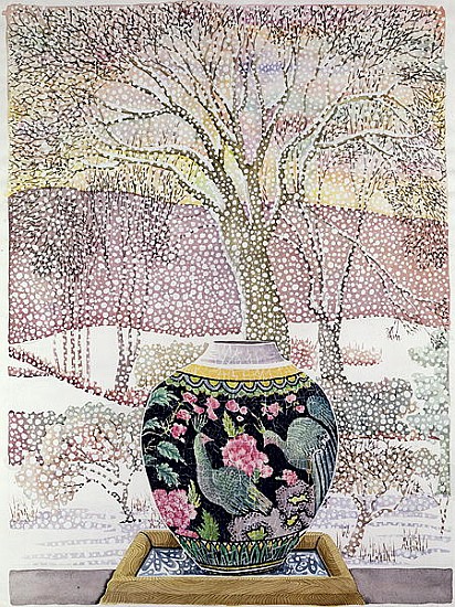 Large Ginger Jar in Snowstorm von Lillian  Delevoryas