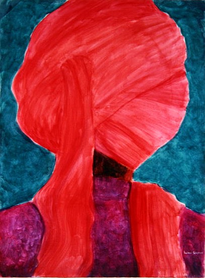 Red Turban 5 (acrylic on paper)  von Lincoln  Seligman