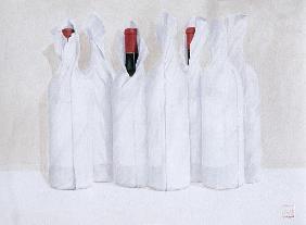 Wrapped bottles 3, 2003 (acrylic on paper) 