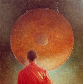 Young Monk with Gong (oil on canvas) 