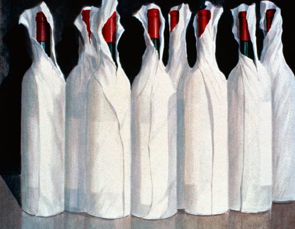 Wrapped Wine Bottles, Number 1, 1995 (acrylic on paper)  von Lincoln  Seligman