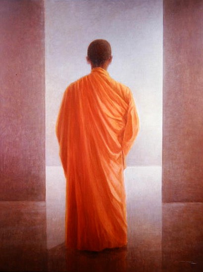 Young Monk, back view, Vietnam (oil on canvas)  von Lincoln  Seligman