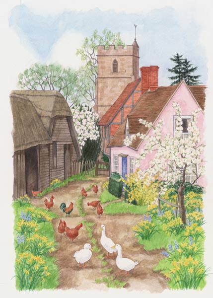 Church and Farm Track, 1998 (w/c on paper)  von Linda  Benton