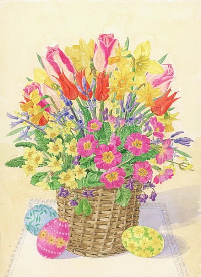 Easter Basket, 1996 (w/c on paper)  von Linda  Benton