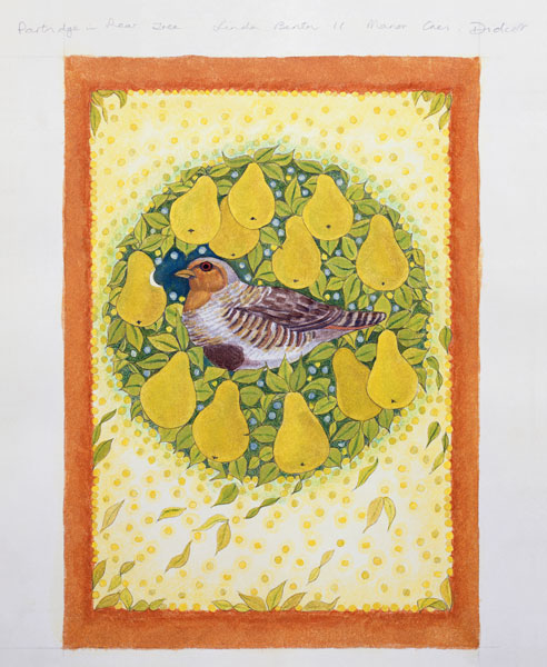Partridge in a Pear Tree (w/c on paper)  von Linda  Benton