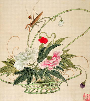 One of a series of paintings of flowers and insects, late 19th century (w/c on paper) von Liu Hua