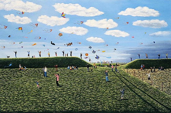 Kite Festival on Eggardon Hill, Dorset, 2007 (oil on canvas)  von Liz  Wright