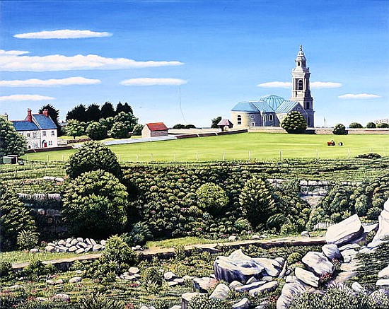 St. George''s Church and Quarries, Portland, 2006 (oil on canvas)  von Liz  Wright