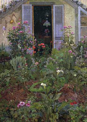 Triptychon oder Garten in voller Blüte, 1907, von Llewelyn Lloyd (1879-1950), Öl auf Leinwand. Itali