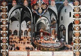 Organ door depicting the Council of Aquileia in 1596 at Udine