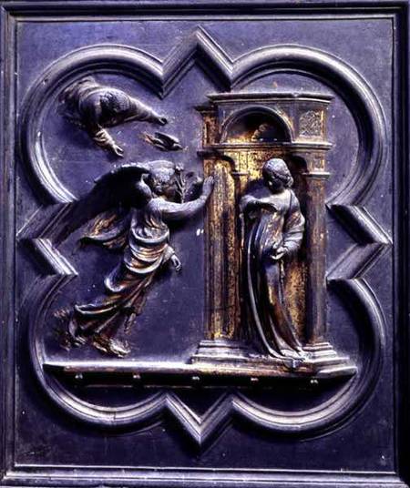 The Annunciation, first panel of the North Doors of the Baptistery of San Giovanni von Lorenzo Ghiberti