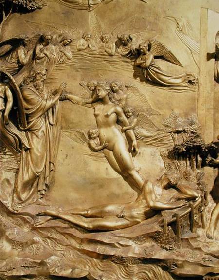 The Story of Adam, detail of the Creation of Eve, from one of the original panels from the East Door von Lorenzo Ghiberti