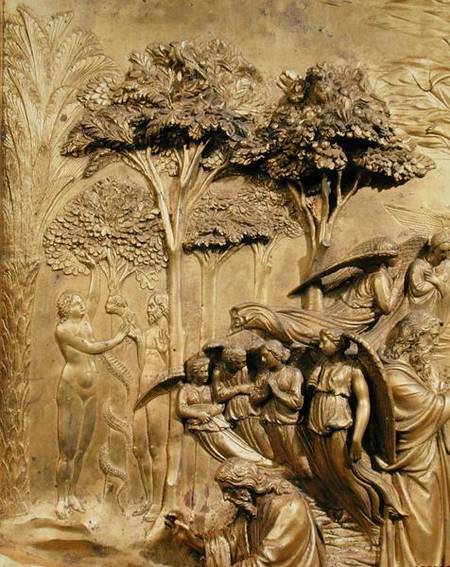 The Story of Adam, detail of The Temptation of Adam and Eve, from one of the original panels from th von Lorenzo Ghiberti