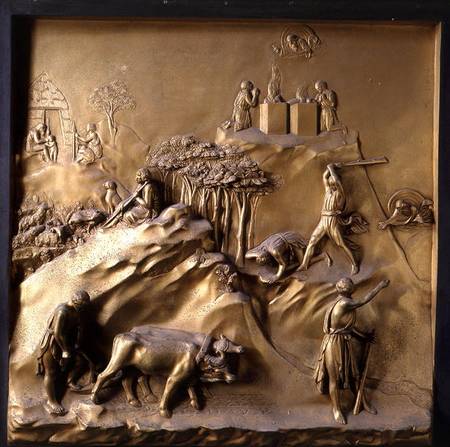 The Story of Cain and Abel: The Sacrifice, The Murder of Abel and God Banishing Cain, one of ten rel von Lorenzo Ghiberti
