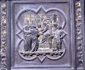 Pontius Pilate Washing his Hands before Christ, sixteenth panel of the North Doors of the Baptistery 1403-24