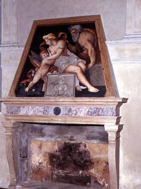 Venus, Vulcan and Cupid, fresco above a fireplace von Lorenzo Leonbruno
