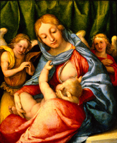 Madonna mit Kind und Engeln (Madonna del Latte) von Lorenzo Lotto