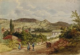Kissingen mit der Ruine Bodenlaube 1856