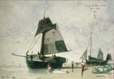Two Fishing Boats von Louis Adolphe Hervier