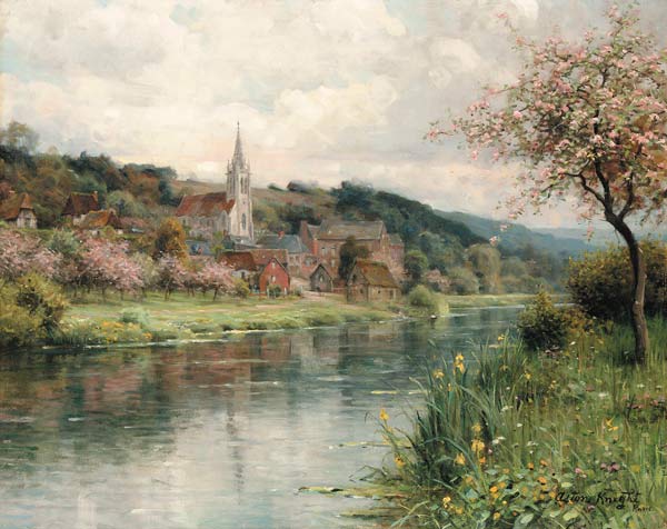 Ansicht eines Dorfes an einem Fluss von Louis Aston Knight