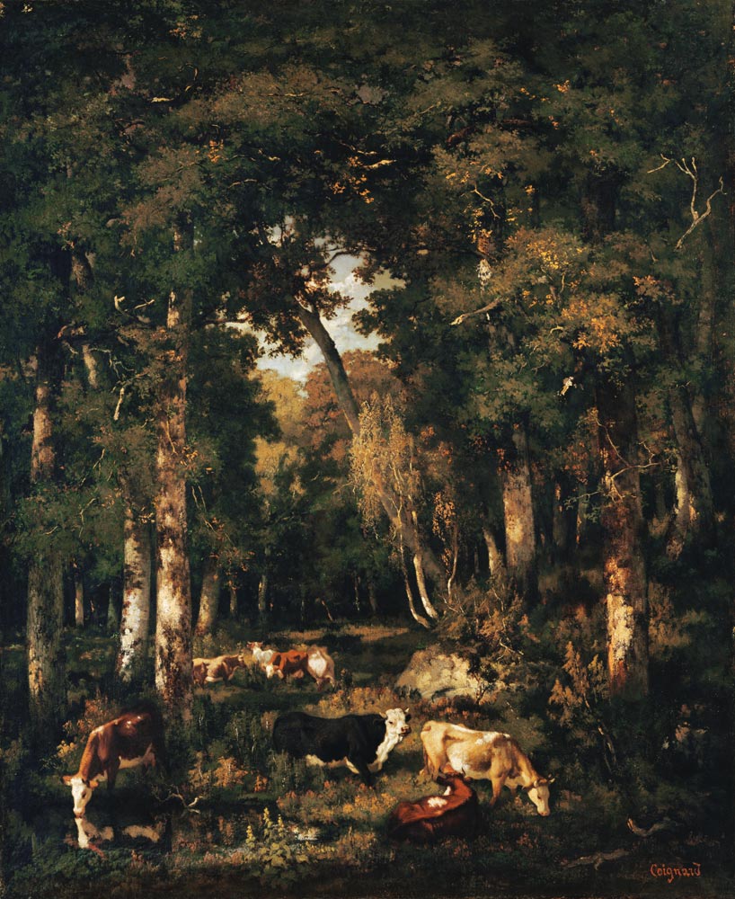 Kühe im Walde von Fontainebleau. von Louis Coignard