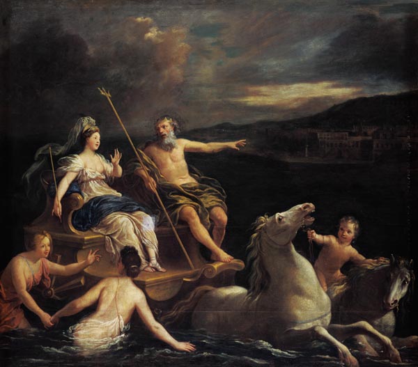 Neptun führt Amphytrite auf seinem Meereswagen zu seinem Schloss. von Louis de Boullogne d.Ä.
