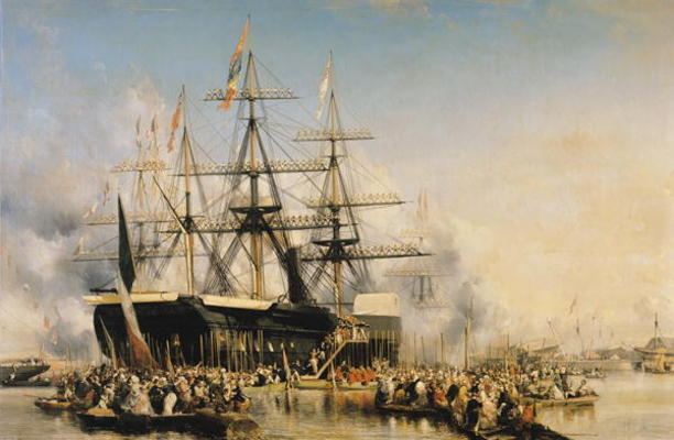 King Louis-Philippe (1830-48) Disembarking at Portsmouth, 8th October 1844, 1846 (oil on canvas) von Louis Eugene Gabriel Isabey