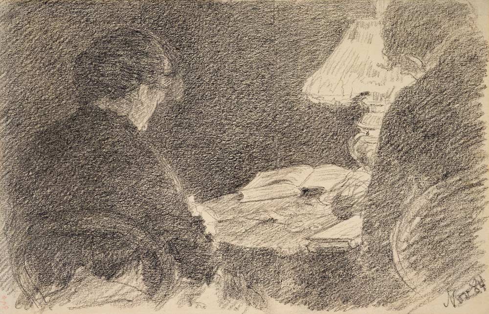 Mary und Emma Eysen unter einer Tischlampe von Louis Eysen