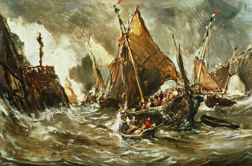 Schiffe im Sturm von Louis Gabriel Eugène Isabey