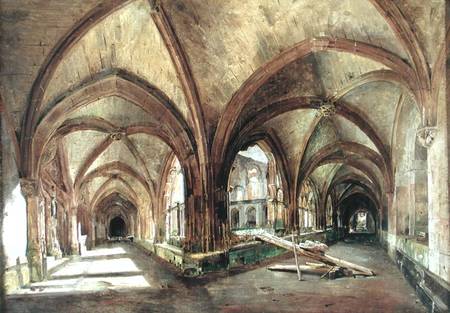 View of the cloister of Saint-Wandrille von Louis Gabriel Eugène Isabey