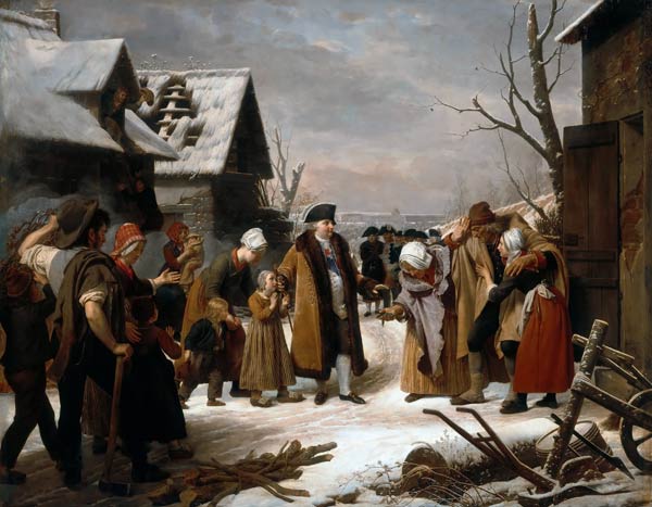 Ludwig XVI. verteilt Almosen an die Armen von Versailles im Winter 1788 von Louis Hersent