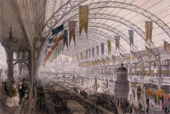 Interior view of the Palais de l'Industrie at the Exposition Universelle in 1855 (colour litho) von Louis Jules Arnout