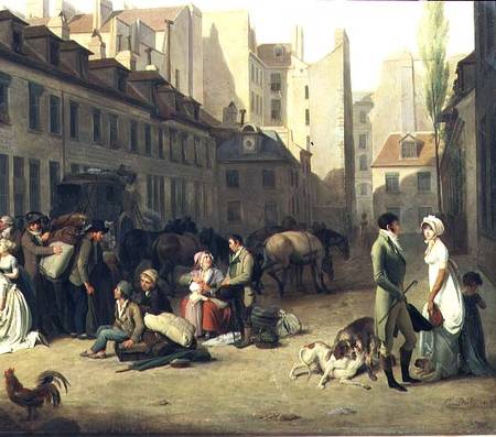 The Arrival of a Stage Coach at the Terminus, detail of some passengers von Louis-Léopold Boilly