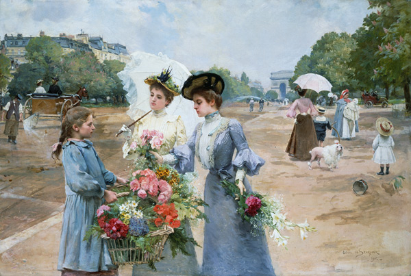 Blumenverkäuferin auf der Avenue du Bois de Boulogne von Louis Marie de Schryver