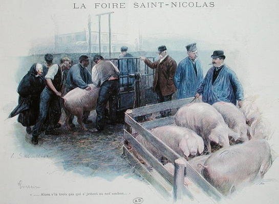 The Saint-Nicolas Fair in Evreux, early 20th century (colour litho) von Louis Remy Sabattier