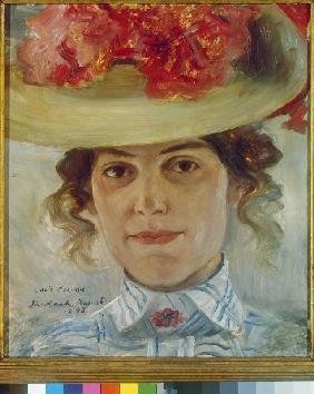 Portrait Frau Halbe mit Strohhut. 1898