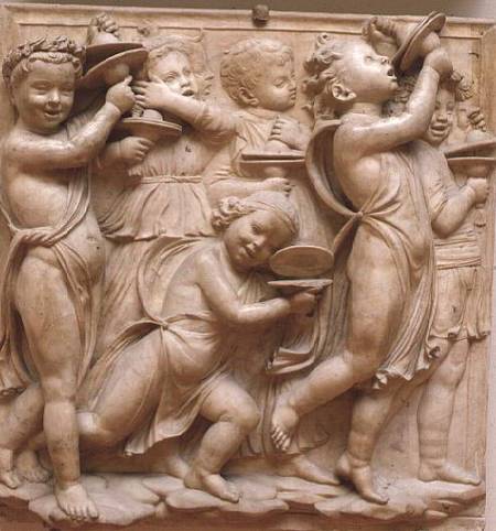 Putti playing cymbals, detail from the Cantoria von Luca Della Robbia