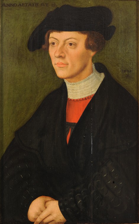Bildnis eines 19-jährigen jungen Mannes in schwarzer Kleidung von Lucas Cranach d. Ä.
