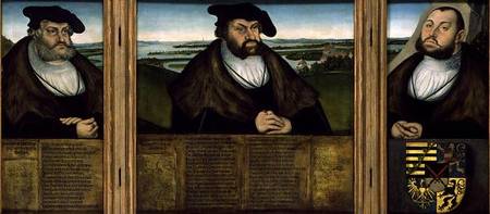 Electors of Saxony: Friedrich the Wise (1482-1556) Johann the Steadfast (1468-) and Johann Friedrich von Lucas Cranach d. Ä.