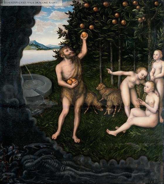Herkules raubt die Äpfel der Hesperiden (Aus der Herkules-Legende) von Lucas Cranach d. Ä.