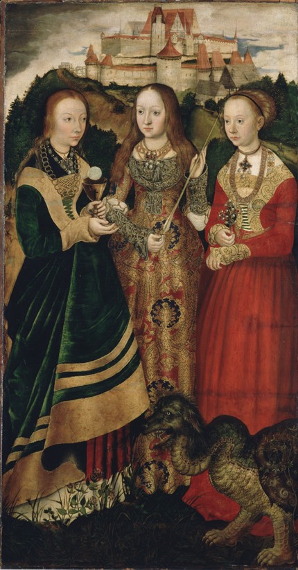 Katharinenaltar, rechter Flügel: Die Heiligen Barbara, Ursula und Margaretha von Lucas Cranach d. Ä.