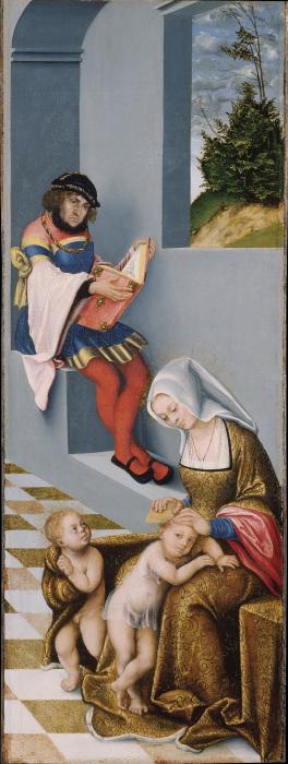 Maria Salome und Zebedäus (mit den Zügen Johanns des Beständigen), sowie ihre Söhne Jakobus d. Ä. un