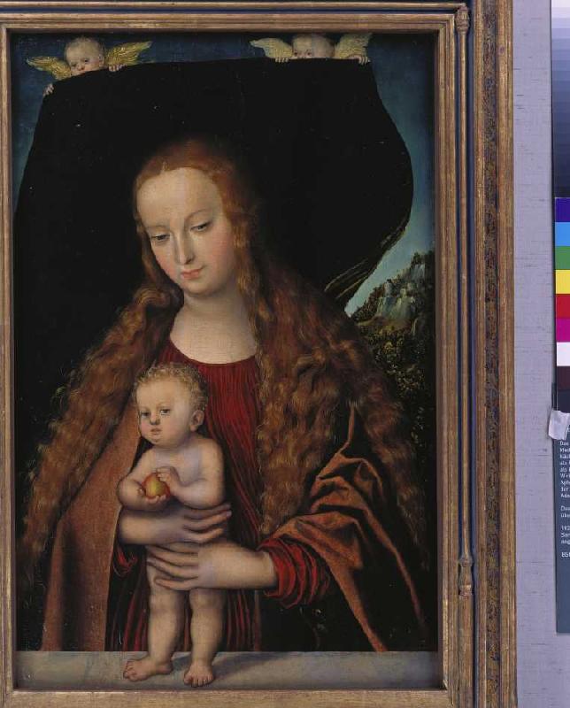 Maria und das Jesuskind mit einem Apfel. von Lucas Cranach d. Ä.