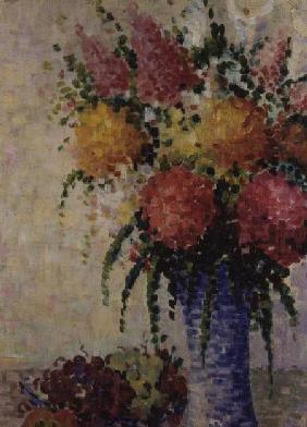 Fruit and Flowers in a Blue Vase c.1910
